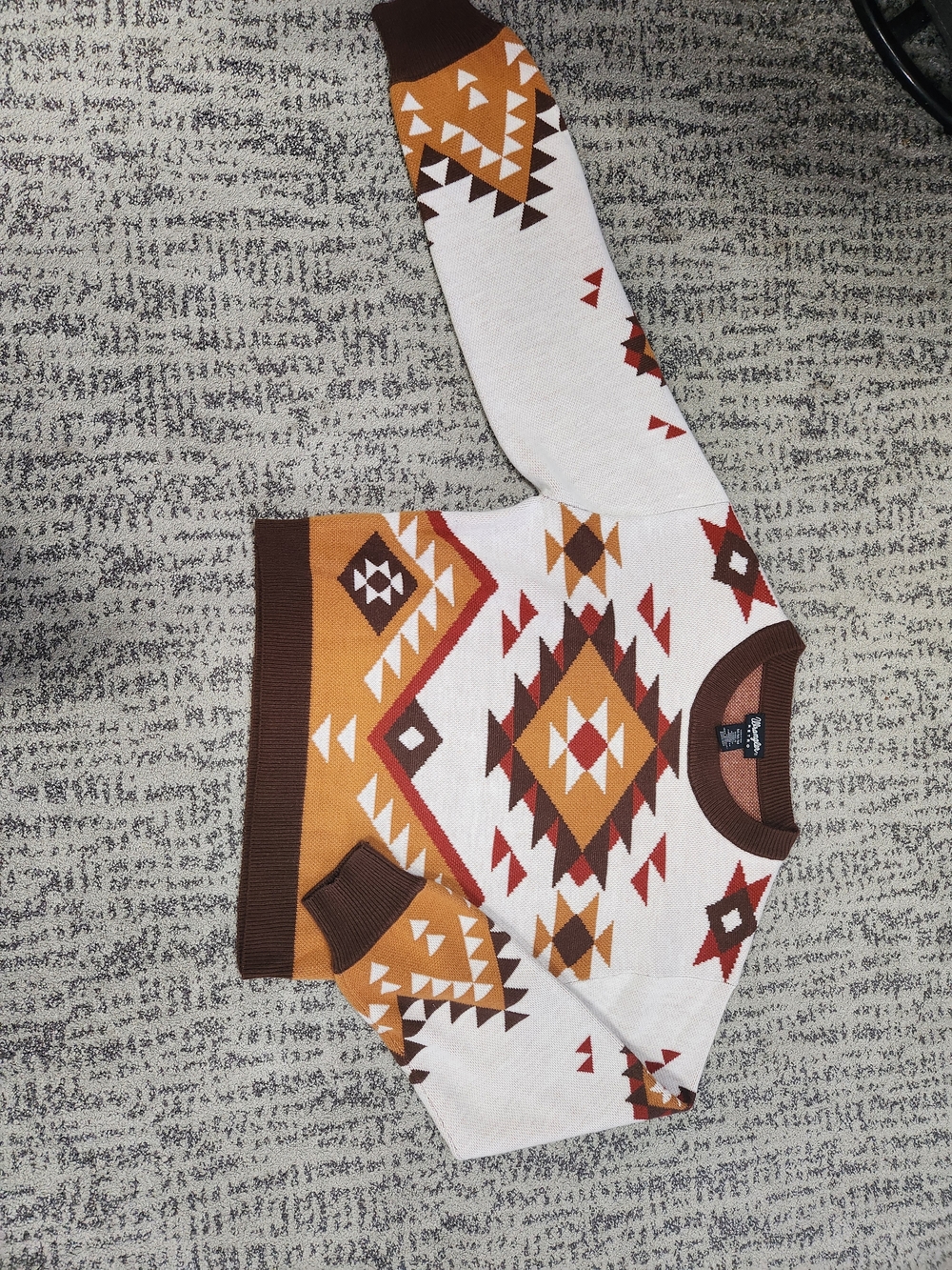 Geometric Aztec Crewneck Sweater - Cream & Mustard